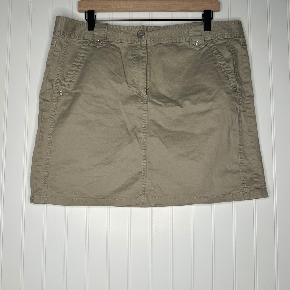 Ann Taylor Womens Skirt 14 Khaki Tan Mini Utility Stretch Cotton Pockets